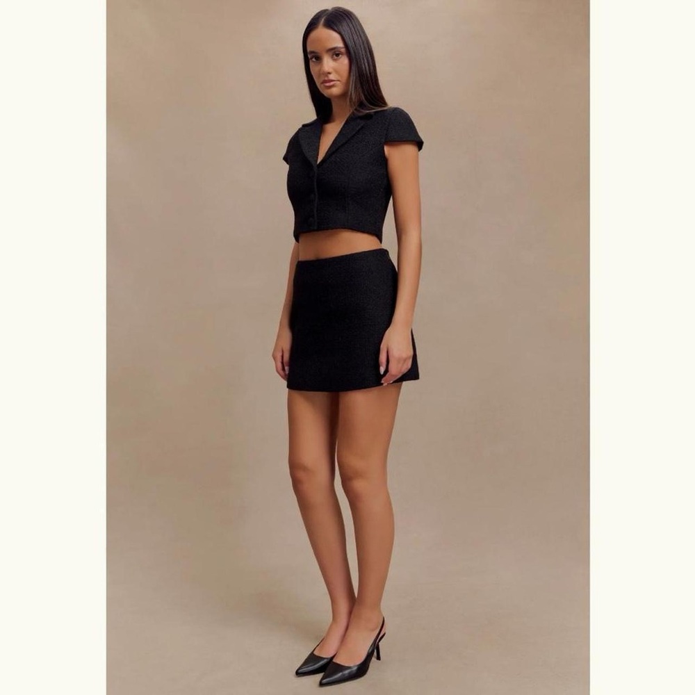 Meshki Black Cropped Blazer and Skirt Set